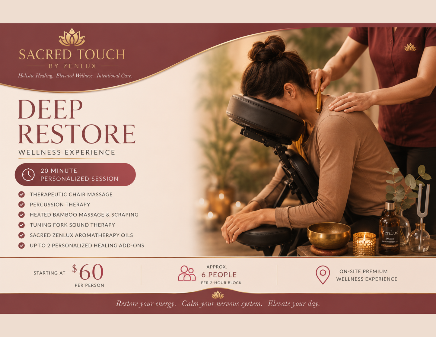 Sacred Touch™ Deep Restore | Premium Workplace Wellness Ritual (20-minutes)