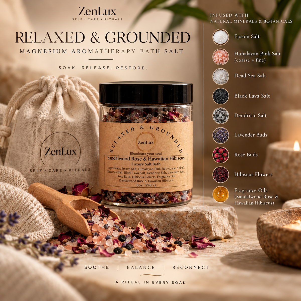 RELAXED & GROUNDED – Magnesium Aromatherapy Bath Salt