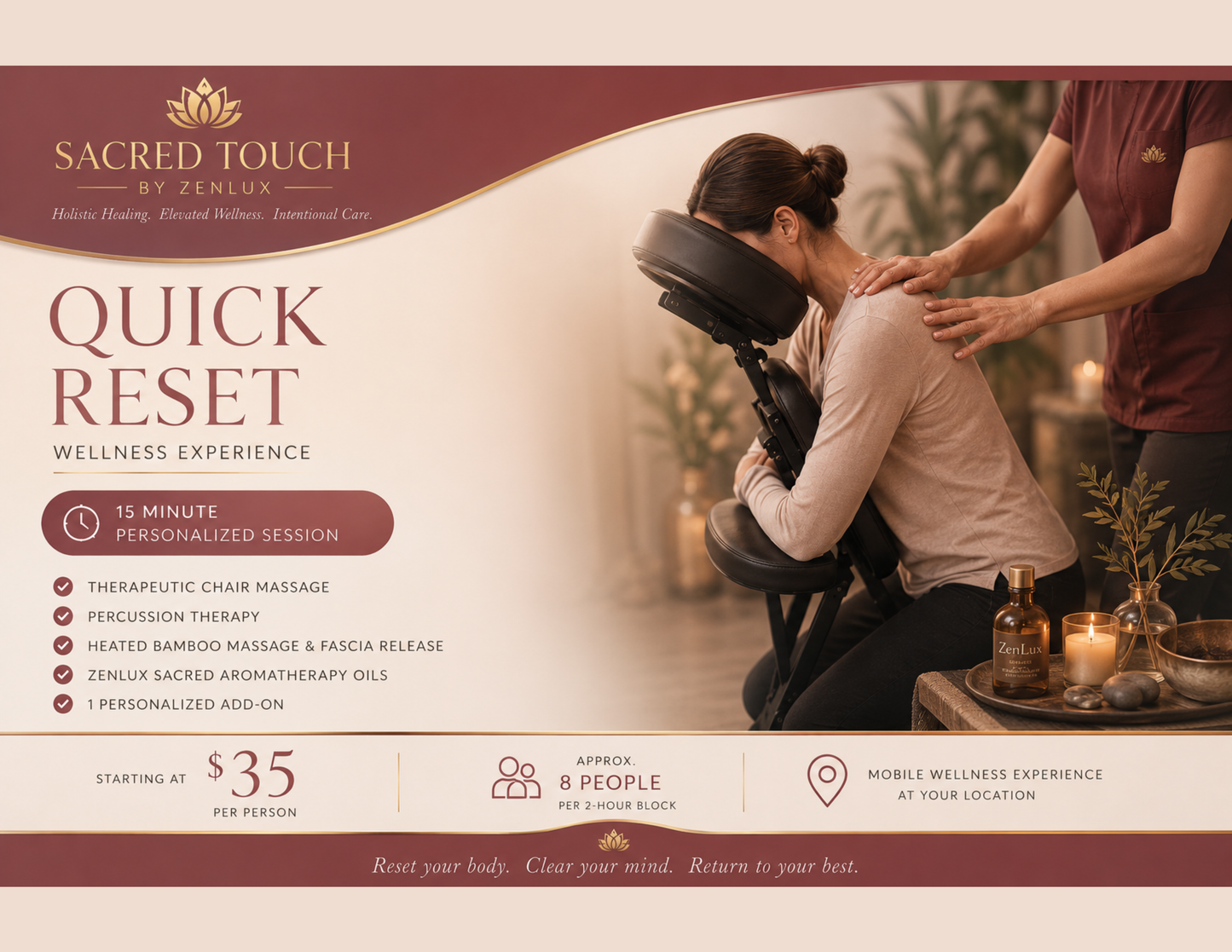 Sacred Touch™ Quick Reset | Mobile Workplace Wellness Experience (15-minutes)